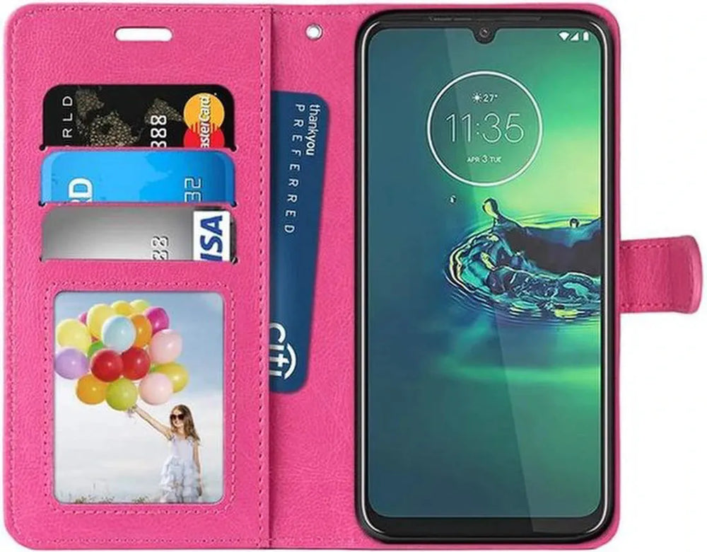 Motorola Moto G8 Power Hoesjes – Portemonnee Book Case – Pasjeshouder – 2x Screenprotector – Roze-Ilumina Benelux