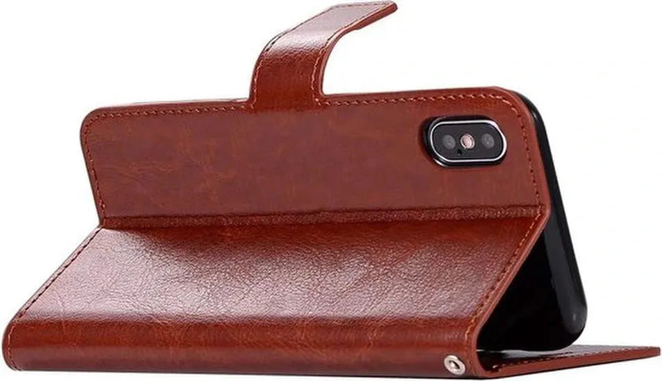 iPhone XS Max Hoesjes – Portemonnee Book Case – Magneetsluiting – 2x Gehard Glas Screenprotector – Bruin-Ilumina Benelux