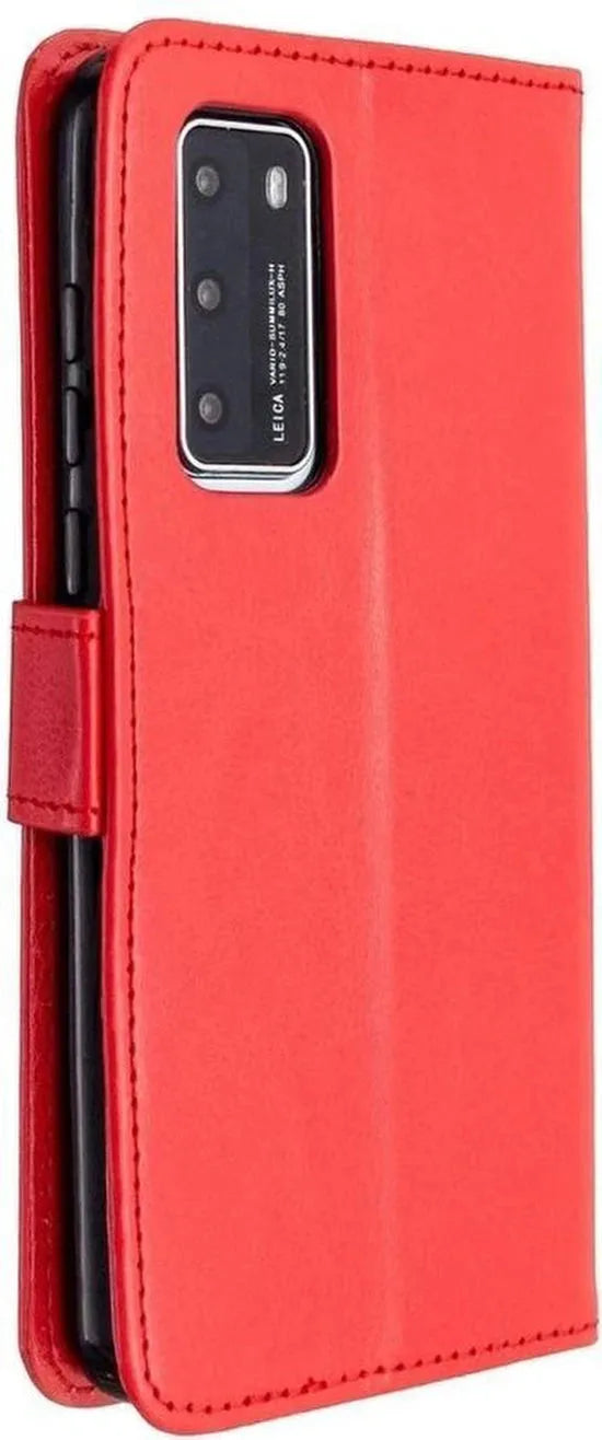 Huawei P40 Hoesjes – Portemonnee Book Case – Pasjeshouder – 2x Screenprotector – Rood-Ilumina Benelux