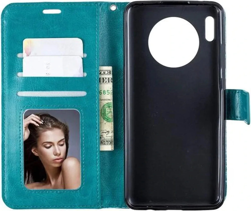 Huawei Mate 30 Lite Hoesjes – Portemonnee Book Case – Pasjeshouder – 2x Screenprotector – Turquoise-Ilumina Benelux