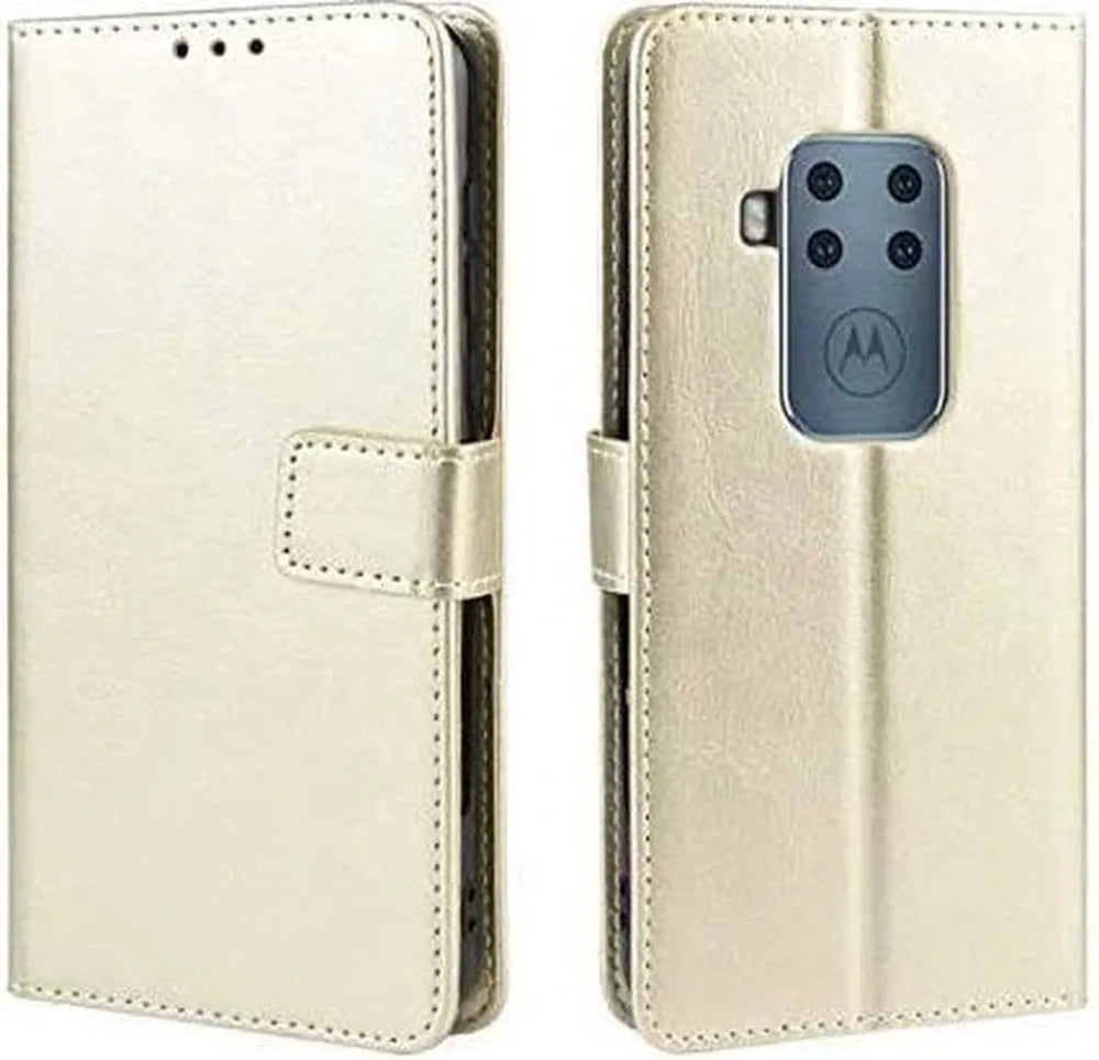 Motorola One Zoom Hoesjes – Portemonnee Book Case – Pasjeshouder – 2x Screenprotector – Goud-Ilumina Benelux