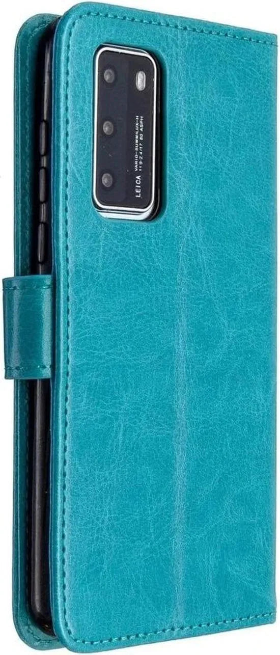 Huawei P40 Lite Hoesjes – Portemonnee Book Case – Pasjeshouder – 2x Screenprotector – Turquoise-Ilumina Benelux