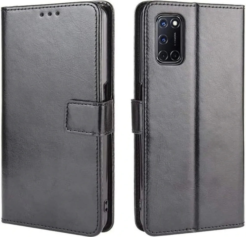 Oppo A92 Hoesjes – Portemonnee Book Case – Pasjeshouder – 2x Gehard Glas Screenprotector – Zwart-Ilumina Benelux