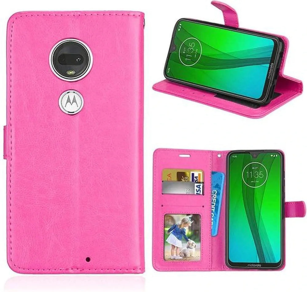 Motorola Moto G7/G7 Plus Hoesjes – Portemonnee Book Case – Pasjeshouder – 2x Screenprotector – Roze-Ilumina Benelux