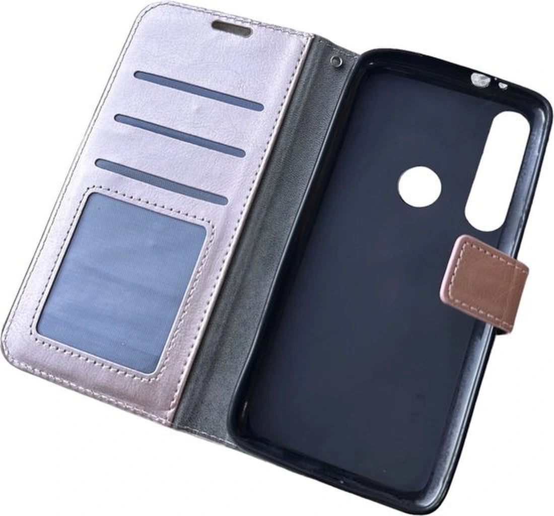 Portemonnee Book Case Hoesje + 2x Screenprotector Geschikt voor: Motorola Moto G8 Plus  Roségoud