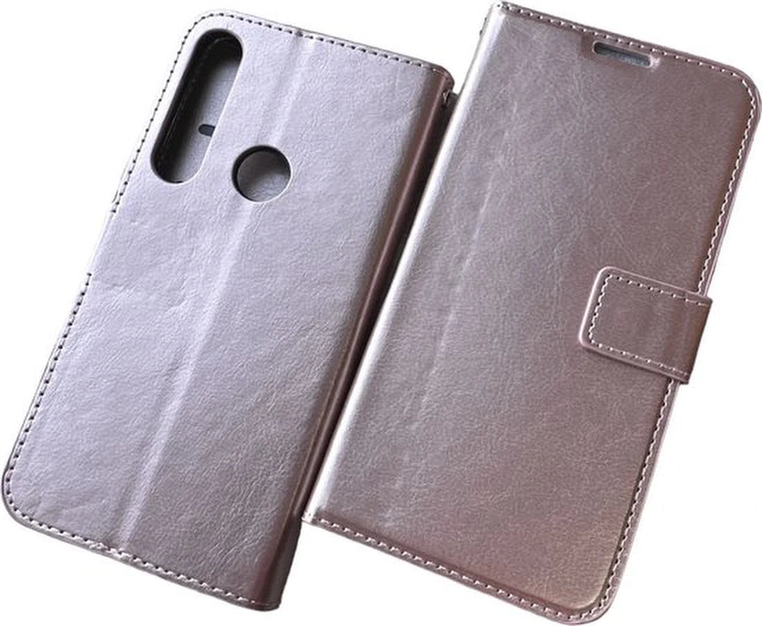 Portemonnee Book Case Hoesje + 2x Screenprotector Geschikt voor: Motorola Moto G8 Plus  Roségoud