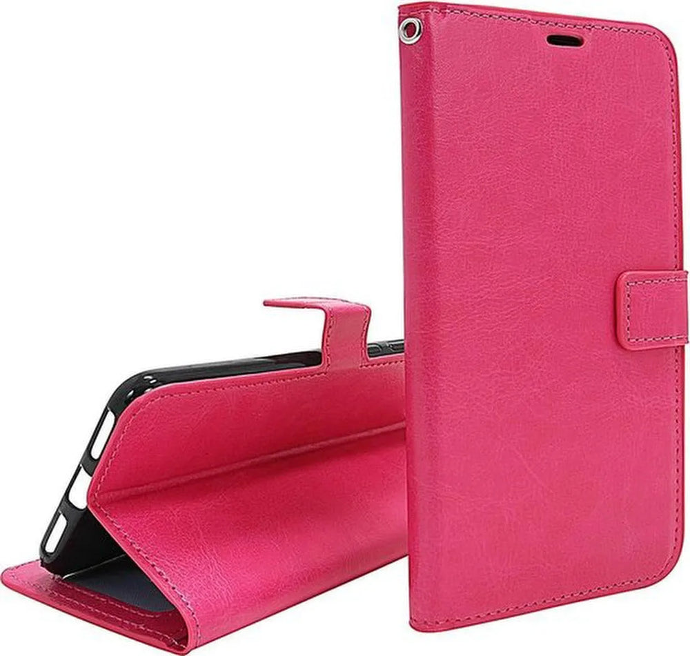 Motorola One Hyper Hoesjes – Portemonnee Book Case – Pasjeshouder – 2x Screenprotector – Roze-Ilumina Benelux