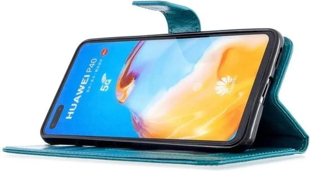 Huawei P40 Hoesjes – Portemonnee Book Case – Pasjeshouder – 2x Screenprotector – Turquoise-Ilumina Benelux