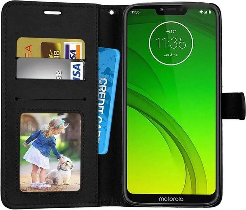 Motorola Moto G7 Power Hoesjes – Portemonnee Book Case – Pasjeshouder – 2x Screenprotector – Zwart-Ilumina Benelux
