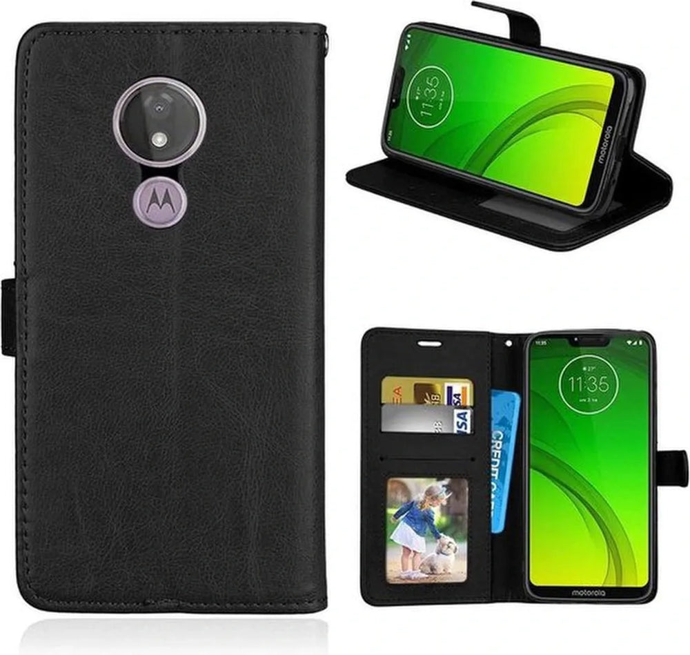 Motorola Moto G7 Power Hoesjes – Portemonnee Book Case – Pasjeshouder – 2x Screenprotector – Zwart-Ilumina Benelux