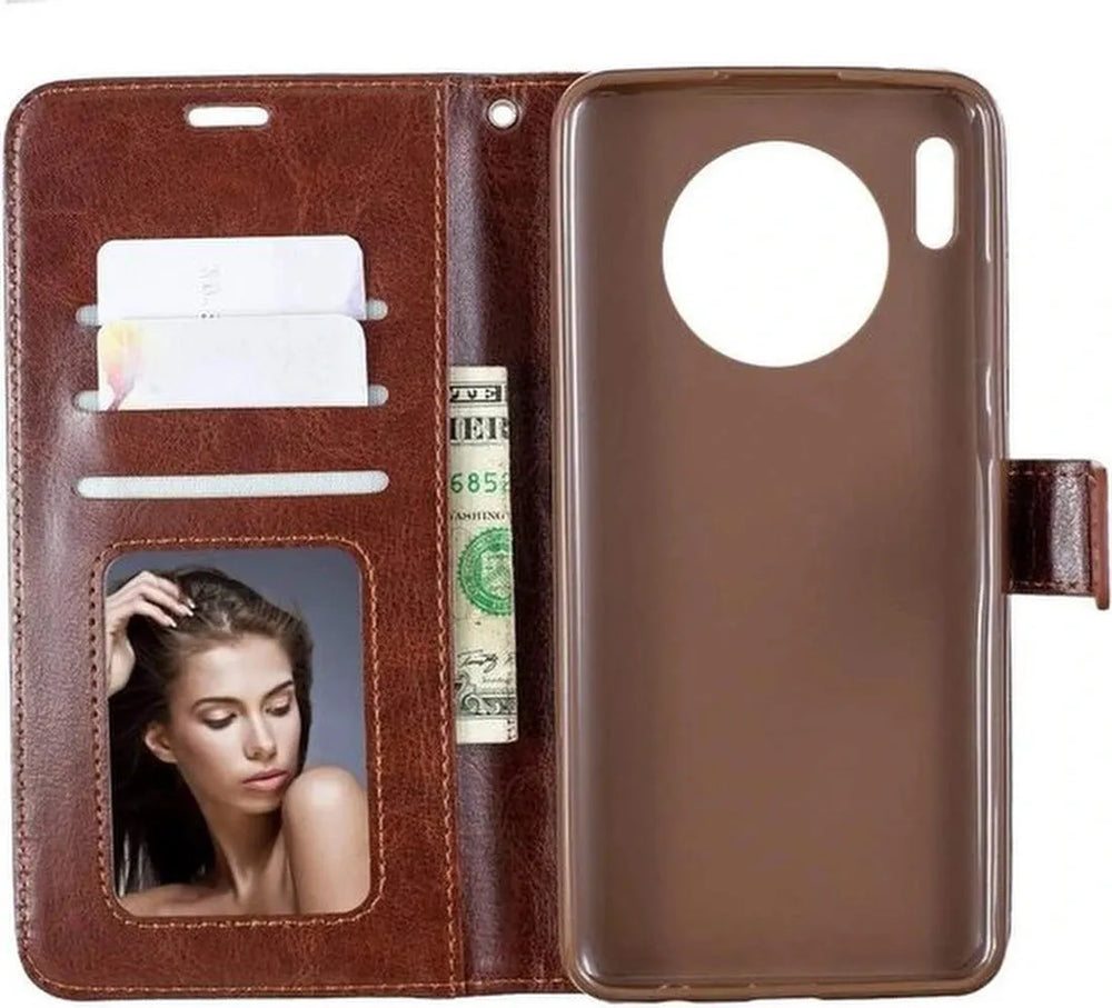 Huawei Mate 30 Lite Hoesjes – Portemonnee Book Case – Magneetsluiting – 2x Screenprotector – Bruin-Ilumina Benelux