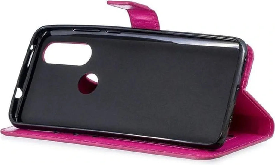 Motorola One Action Hoesjes – Portemonnee Book Case – Magneetsluiting – 2x Screenprotector – Roze-Ilumina Benelux