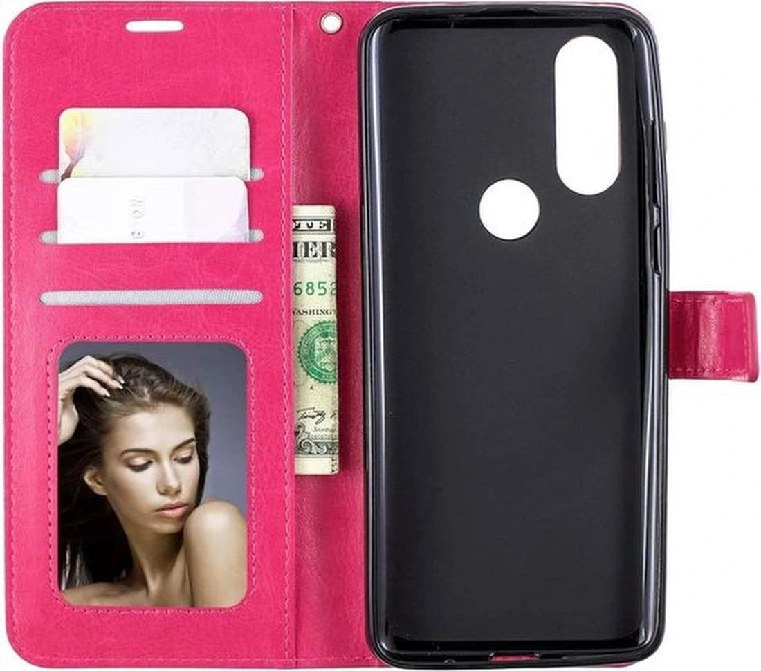 Portemonnee Book Case Hoesje + 2x Screenprotector Geschikt voor: Motorola One Action - Roze