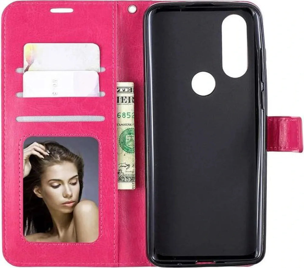 Motorola One Action Hoesjes – Portemonnee Book Case – Magneetsluiting – 2x Screenprotector – Roze-Ilumina Benelux