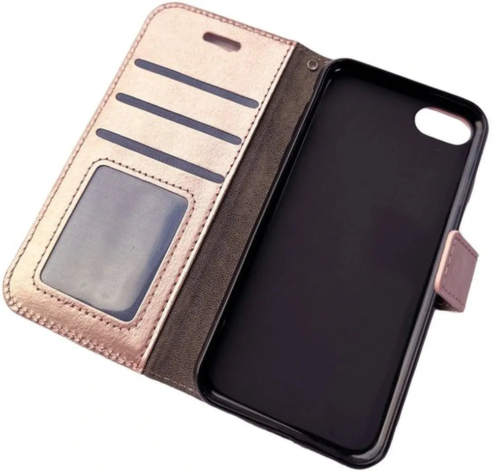 iPhone 7 Plus/8 Plus Hoesjes – Portemonnee Book Case – Pasjeshouder – 2x Gehard Glas Screenprotector – Roségoud-Ilumina Benelux