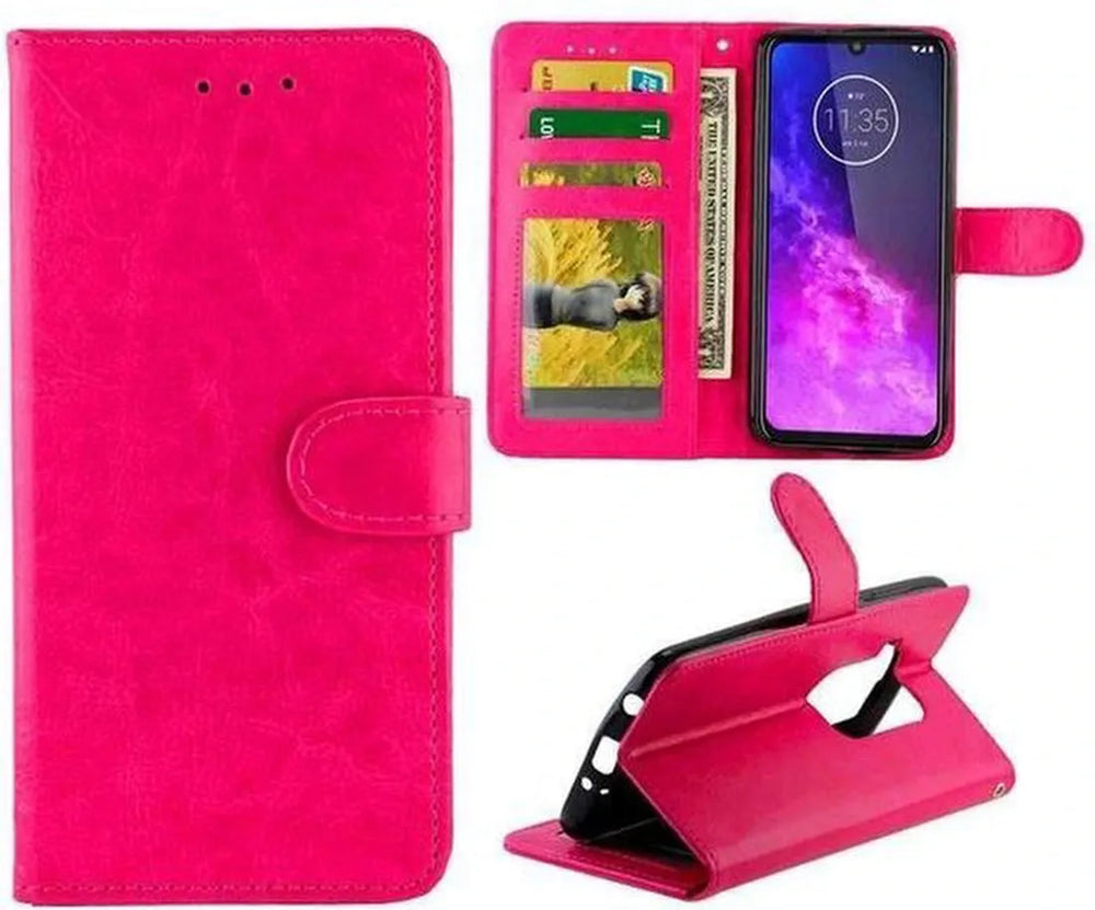 Motorola One Zoom Hoesjes – Portemonnee Book Case – Pasjeshouder – 2x Screenprotector – Roze-Ilumina Benelux