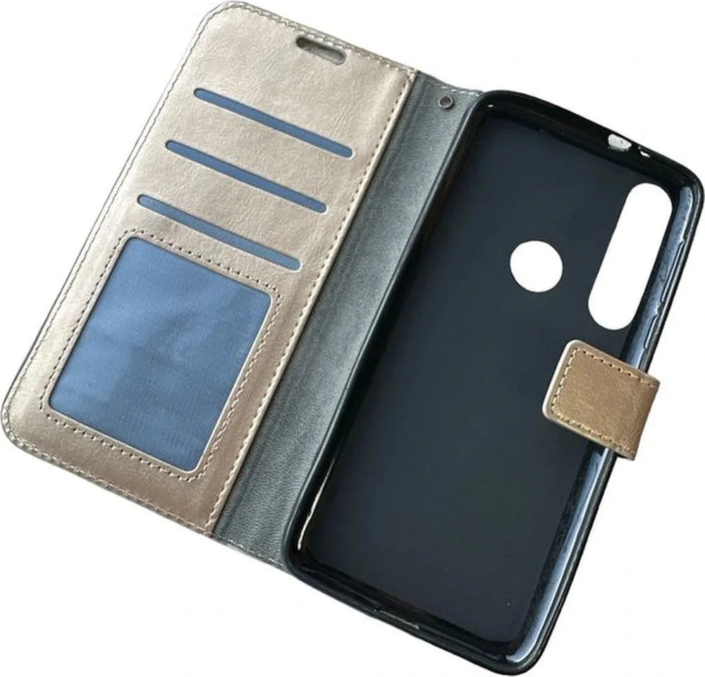 Motorola Moto G8 Power Hoesjes – Portemonnee Book Case – Magneetsluiting – 2x Screenprotector – Goud-Ilumina Benelux