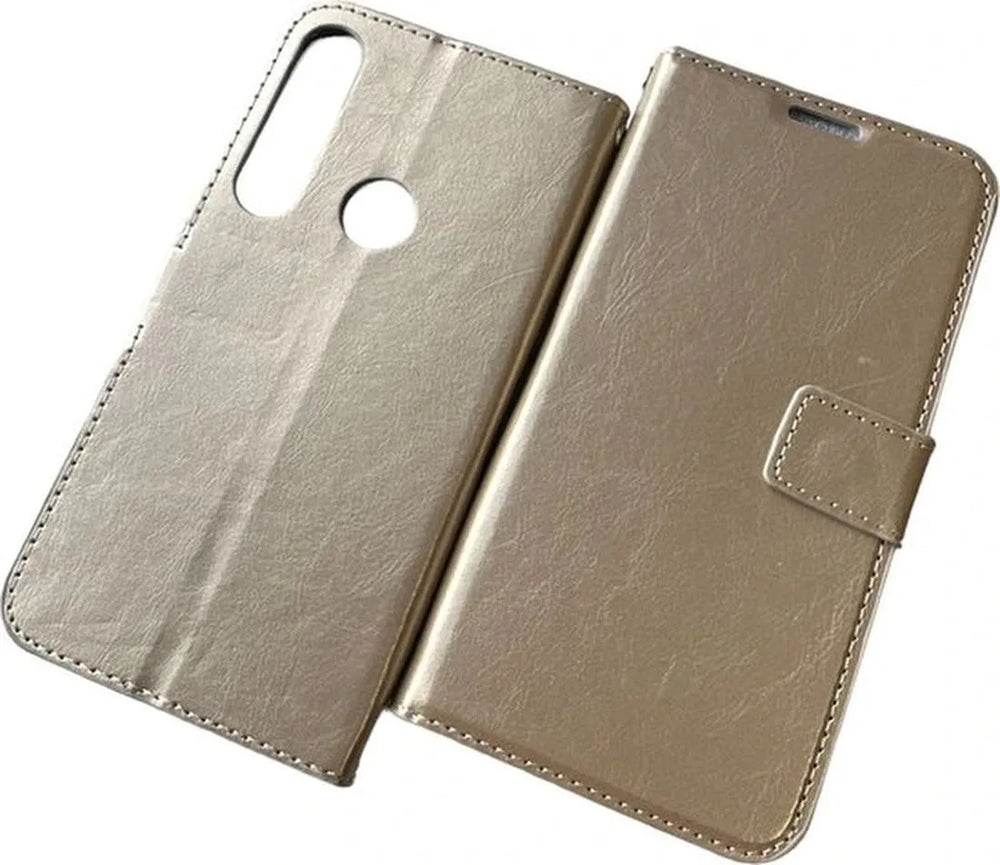 Motorola Moto G8 Power Hoesjes – Portemonnee Book Case – Magneetsluiting – 2x Screenprotector – Goud-Ilumina Benelux