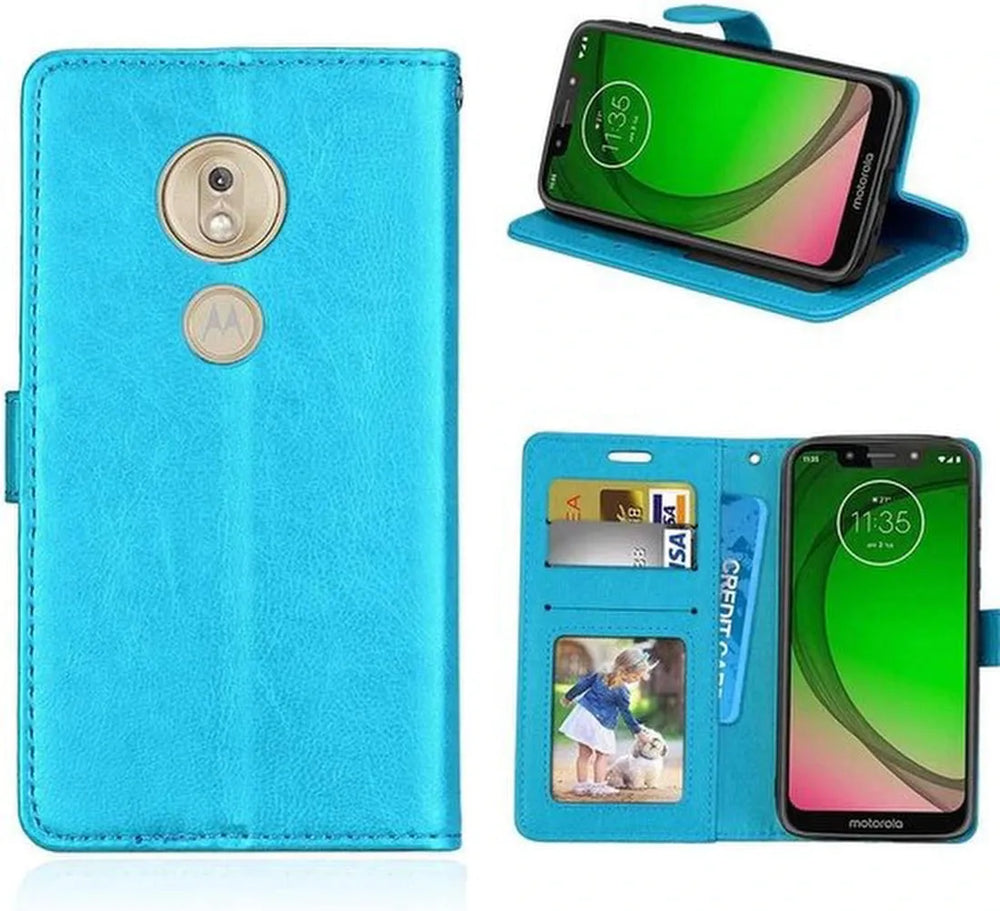 Motorola Moto G7 Play Hoesjes – Portemonnee Book Case – Pasjeshouder – 2x Screenprotector – Turquoise-Ilumina Benelux