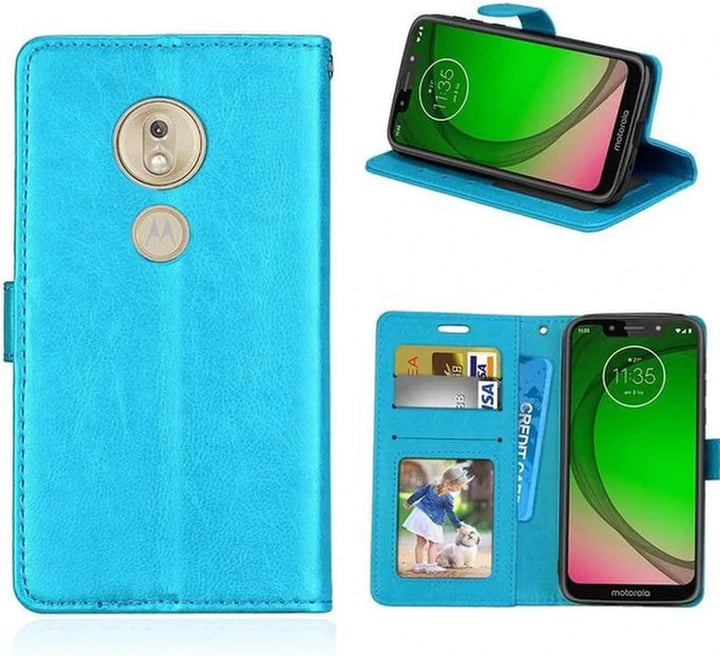 Motorola Moto G7 Play Hoesjes – Portemonnee Book Case – Pasjeshouder – 2x Screenprotector – Turquoise-Ilumina Benelux
