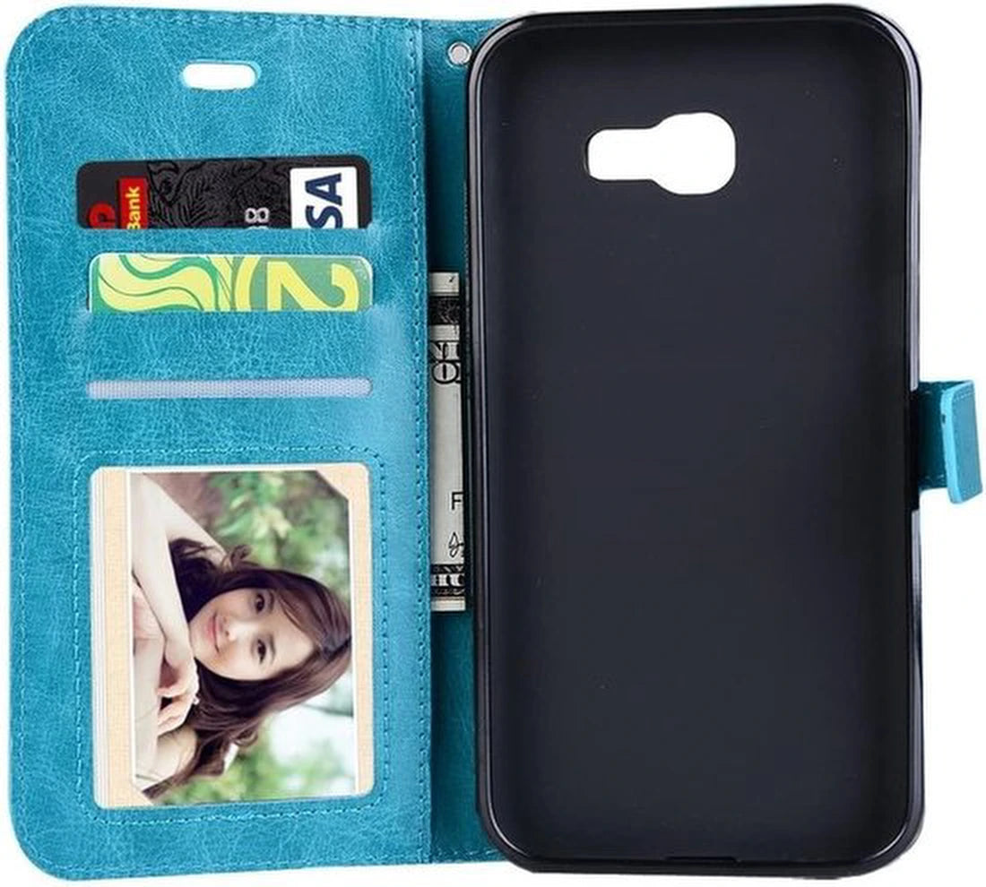 Portemonnee Hoesje - 2 Pack Screenprotector Geschikt voor: Samsung Galaxy A3 (2017) - Turquoise