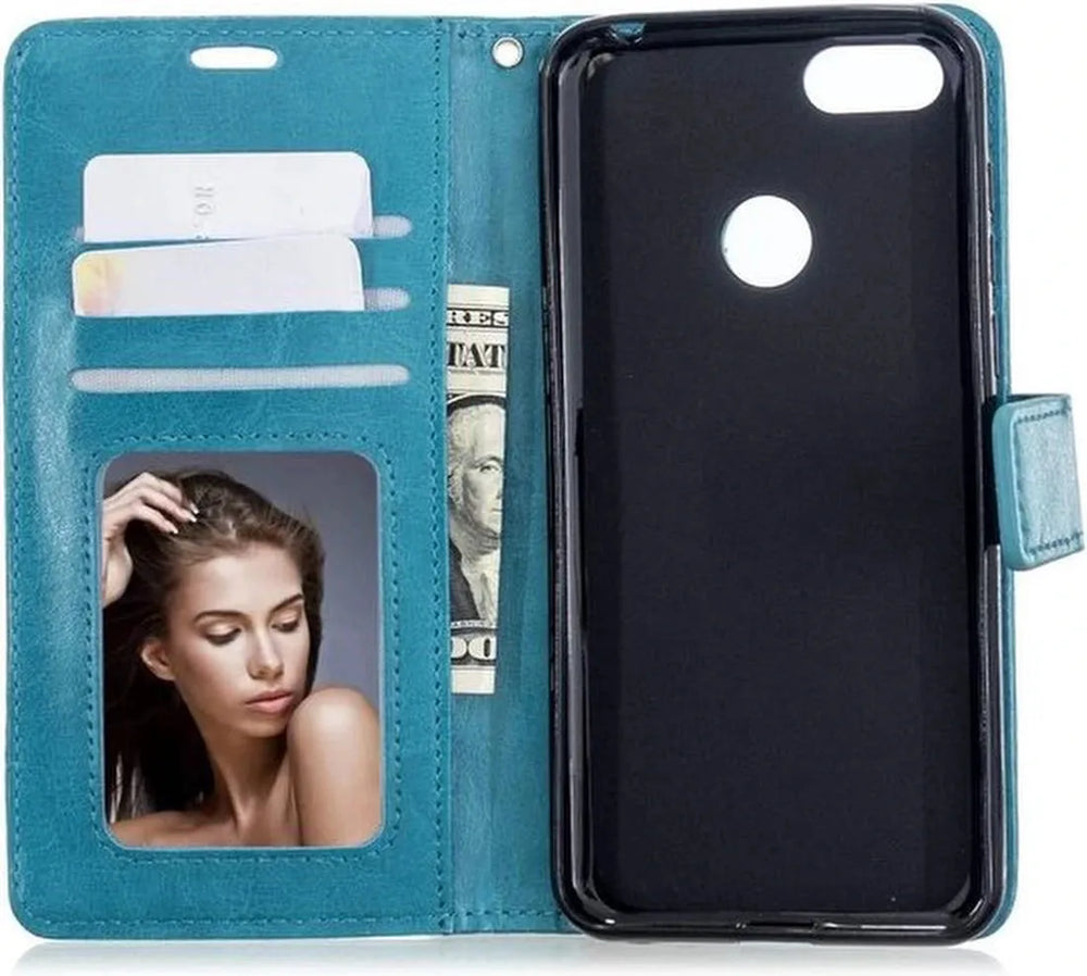 Motorola Moto E6 Play Hoesjes – Portemonnee Book Case – Magneetsluiting – 2x Screenprotector – Turquoise-Ilumina Benelux