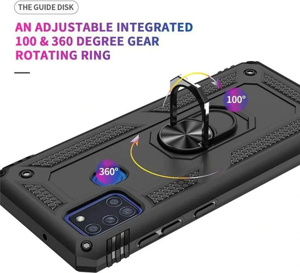 Samsung Galaxy M21 Hoesjes – Anti-Shock Hybride Backcover – Ringhouder – Armor Bescherming – Zilver-Ilumina Benelux