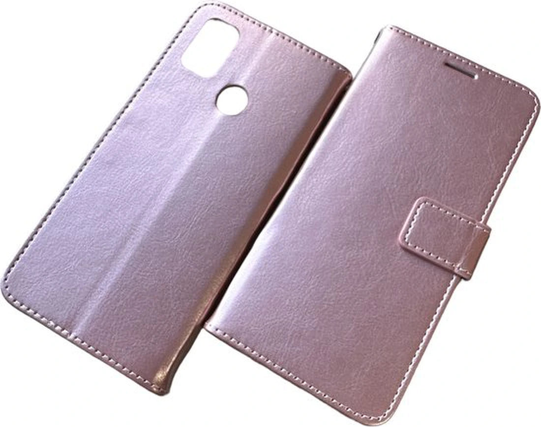 Portemonnee BookCase Hoesje + 2 Pack Screenprotector Glas Geschikt voor: Samsung Galaxy M31 - Roségoud