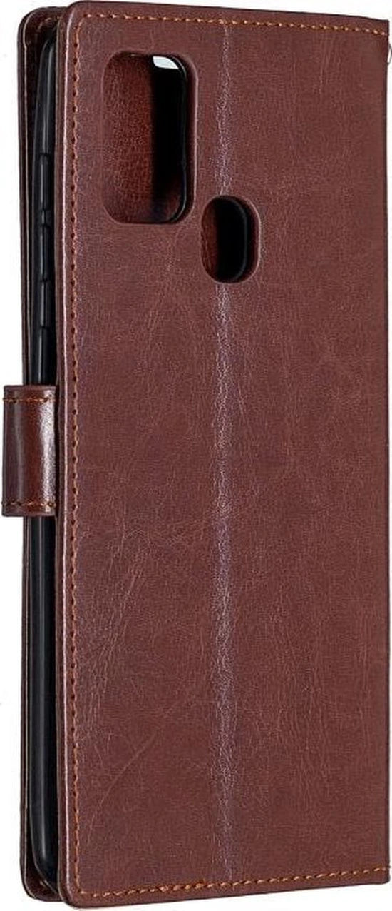 Portemonnee BookCase Hoesje + 2 Pack Screenprotector Glas Geschikt voor: Samsung Galaxy M21 - Bruin