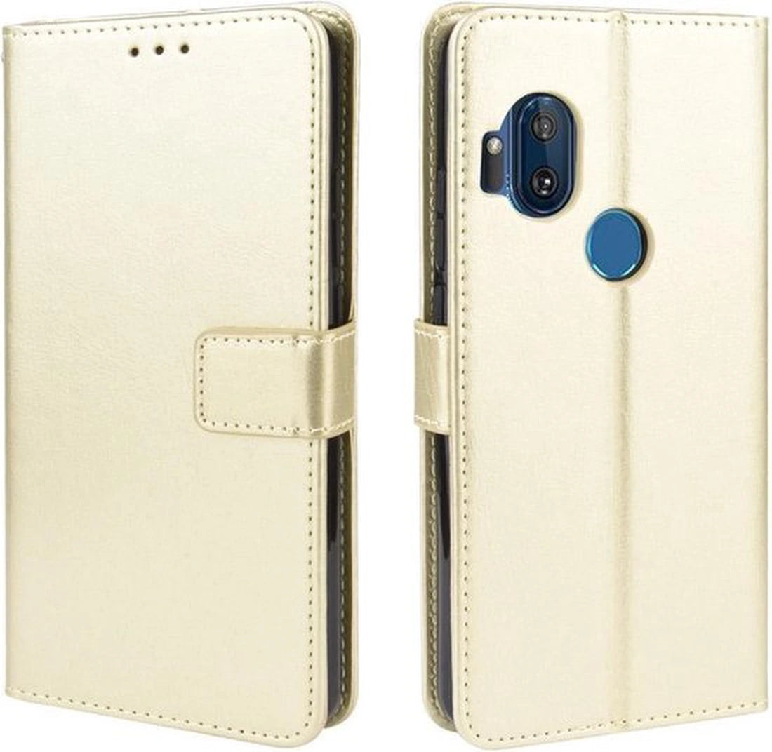 Portemonnee Book Case Hoesje + 2x Screenprotector Geschikt voor: Motorola One Hyper Goud
