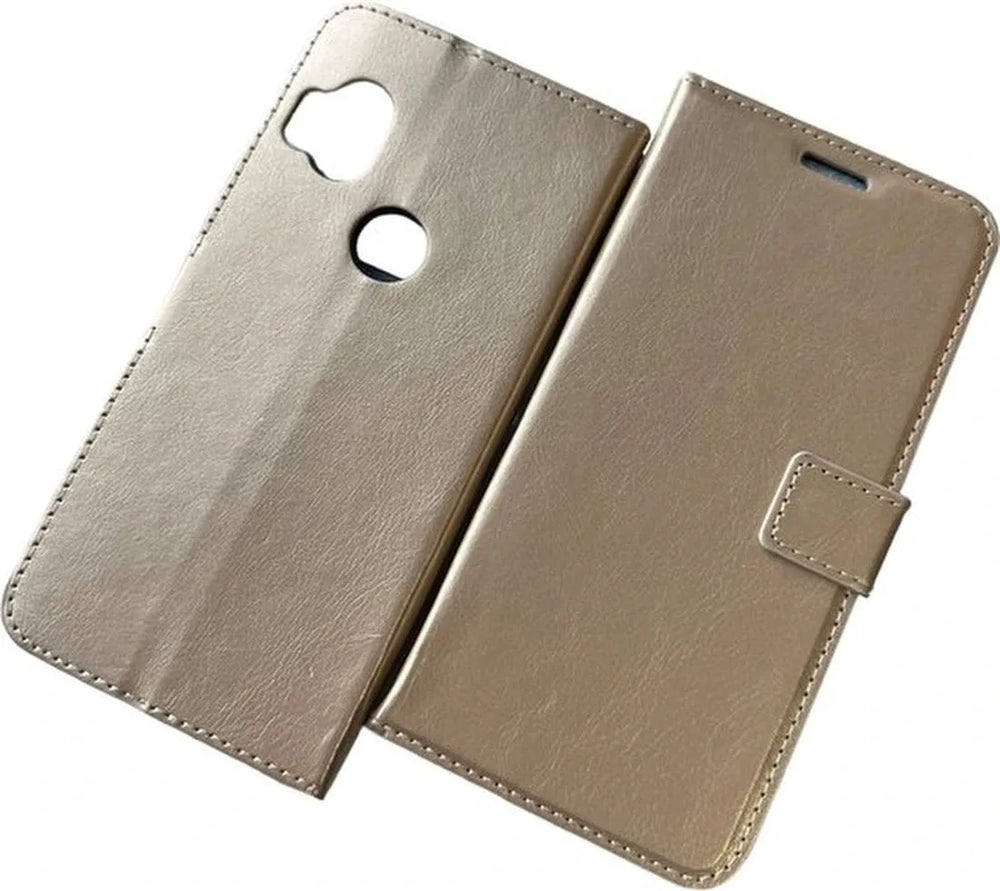 Motorola One Hyper Hoesjes – Portemonnee Book Case – Pasjeshouder – 2x Screenprotector – Goud-Ilumina Benelux