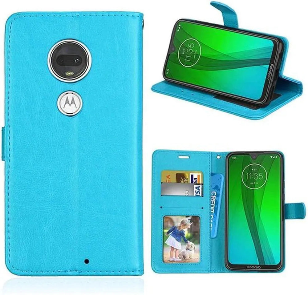 Motorola Moto G7 / G7 Plus Hoesjes – Portemonnee Book Case – Pasjeshouder – 2x Screenprotector – Turquoise-Ilumina Benelux
