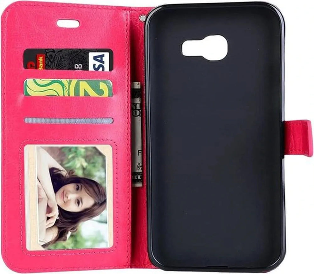 Samsung Galaxy A3 (2017) Hoesjes – Portemonnee Hoes – 2 Pack Screenprotector – Pasjeshouder – Roze-Ilumina Benelux