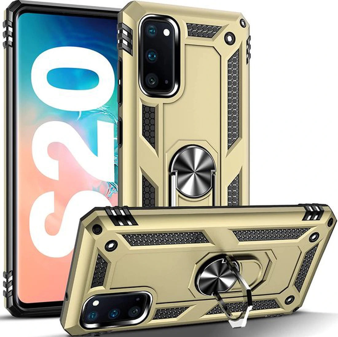 Anti-Shock Hybrid Ring Armor Hoesje Geschikt voor: Samsung Galaxy S20 - goud