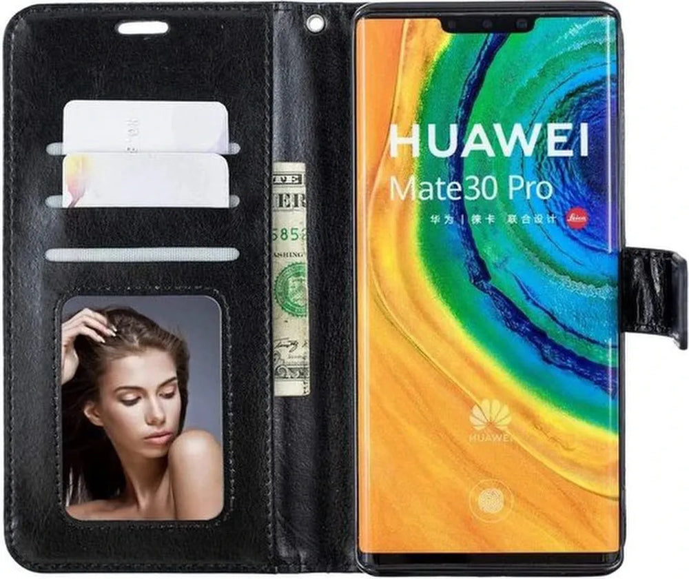 Huawei Mate 30 Pro Hoesjes – Portemonnee Book Case – Pasjeshouder – 2x Screenprotector – Zwart-Ilumina Benelux