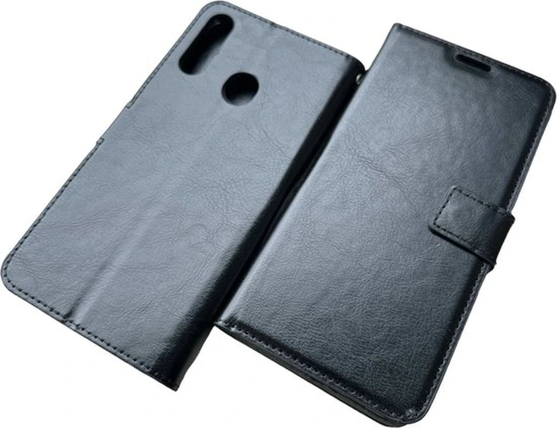 Portemonnee BookCase Hoesje + 2 Pack Screenprotector Glas Geschikt voor: Samsung Galaxy M20 - zwart