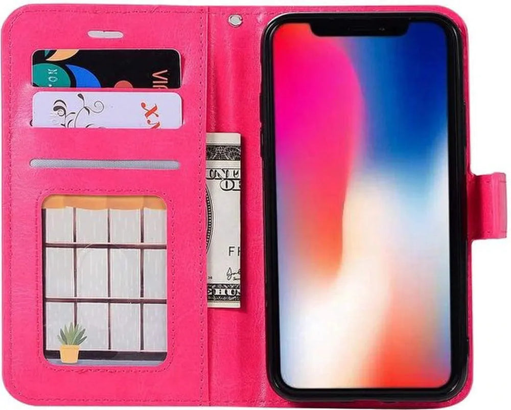 iPhone XR Hoesjes – Portemonnee Book Case – Magneetsluiting – 2x Gehard Glas Screenprotector – Roze-Ilumina Benelux