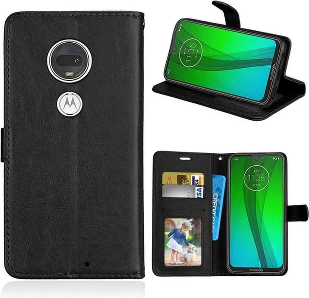 Motorola Moto G7 / G7 Plus Hoesjes – Portemonnee Book Case – Pasjeshouder – 2x Screenprotector – Zwart-Ilumina Benelux