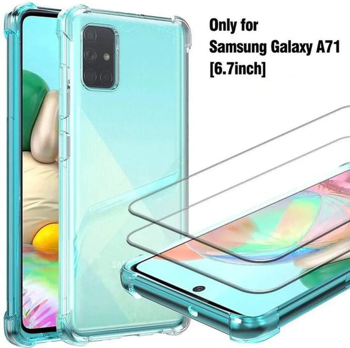 Samsung Galaxy A71 Hoesjes – Anti-Shock Siliconen Backcover – 2 Pack Screenprotector – Gehard Glas-Ilumina Benelux