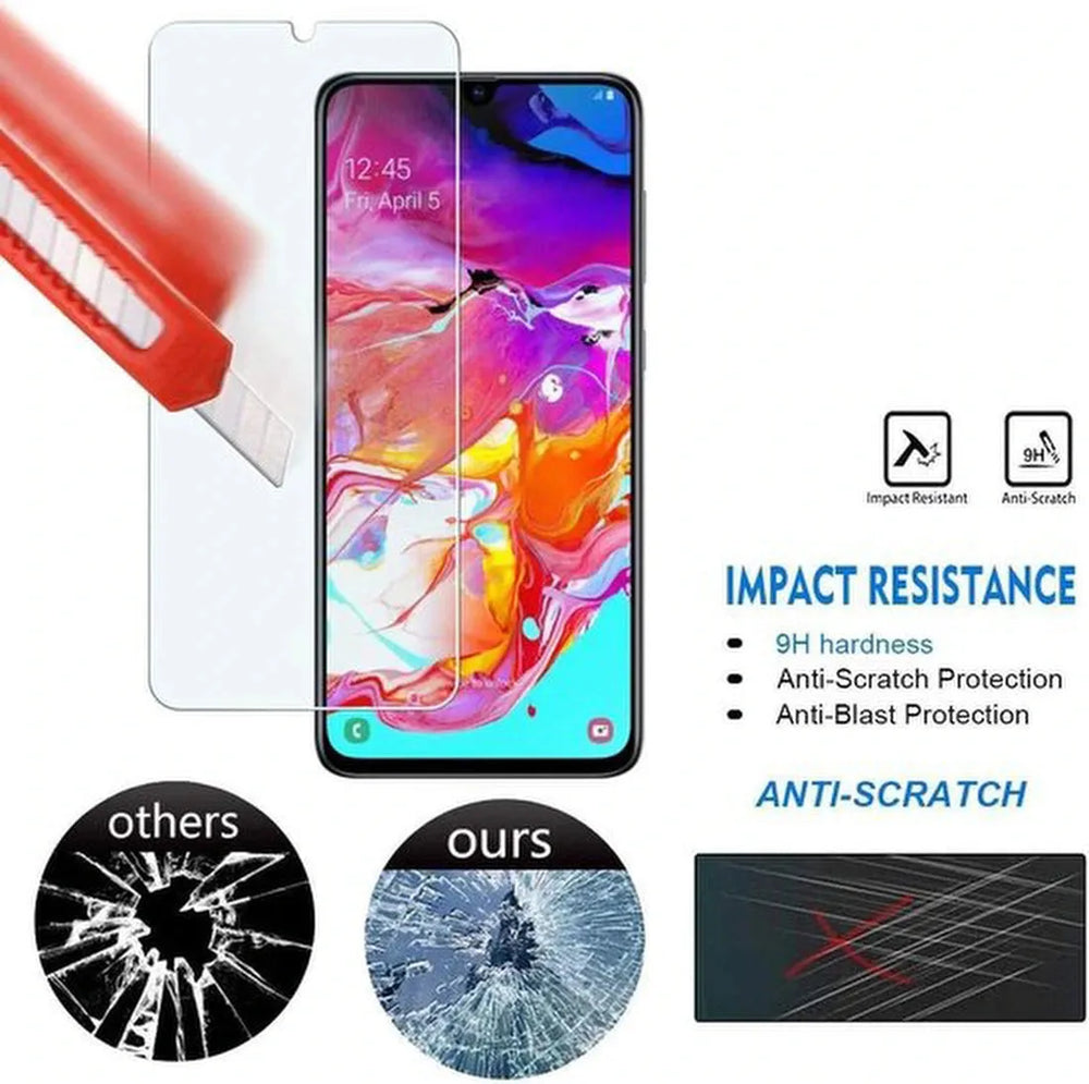Samsung Galaxy A70 Hoesjes – Anti-Shock Siliconen Backcover – Schokbestendig – 2x Gehard Glas Screenprotector – Zwart-Ilumina Benelux