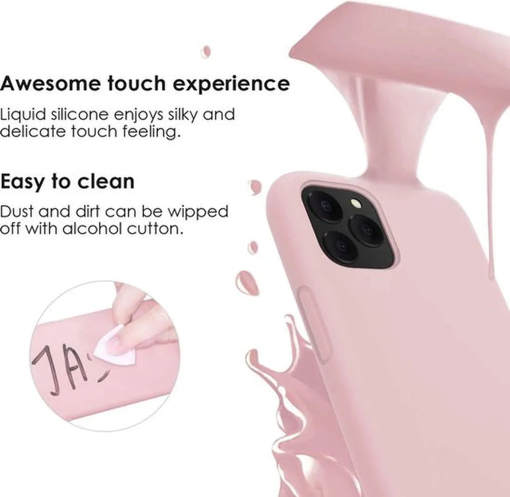 iPhone 12 Pro Max Hoesjes – Siliconen Backcover + Screenprotector – Gehard Glas – Anti-kras – Pink Sand-Ilumina Benelux