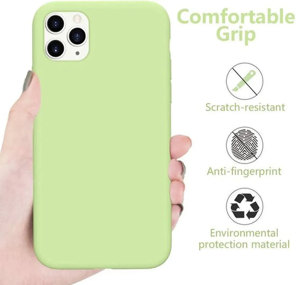 iPhone 12 Hoesjes – Siliconen Backcover – Spearmint – Met Tempered Glass Screenprotector – Groen-Ilumina Benelux