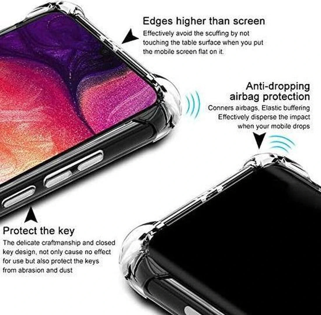 Anti-Shock silicone hoesje zwart met 2 Pack Screenprotector Glas Geschikt voor: Samsung Galaxy A41