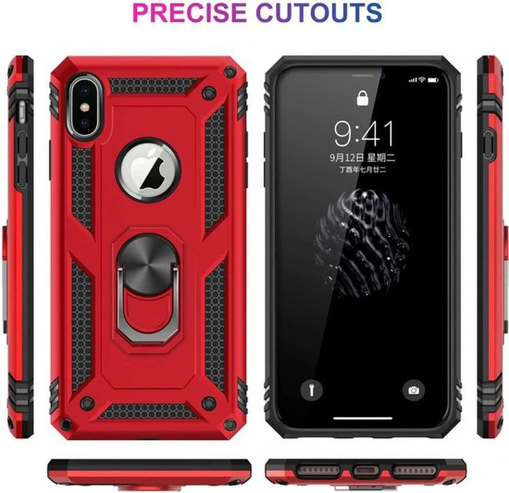 iPhone XS Max Hoesjes – Anti-Shock Hybrid Ring Armor Backcover – Schokbestendig – Rood-Ilumina Benelux