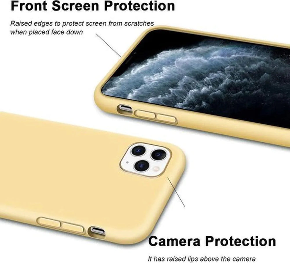 iPhone 11 Pro Max Hoesjes – Siliconen Backcover – Inclusief Screenprotector Gehard Glas – Geel-Ilumina Benelux