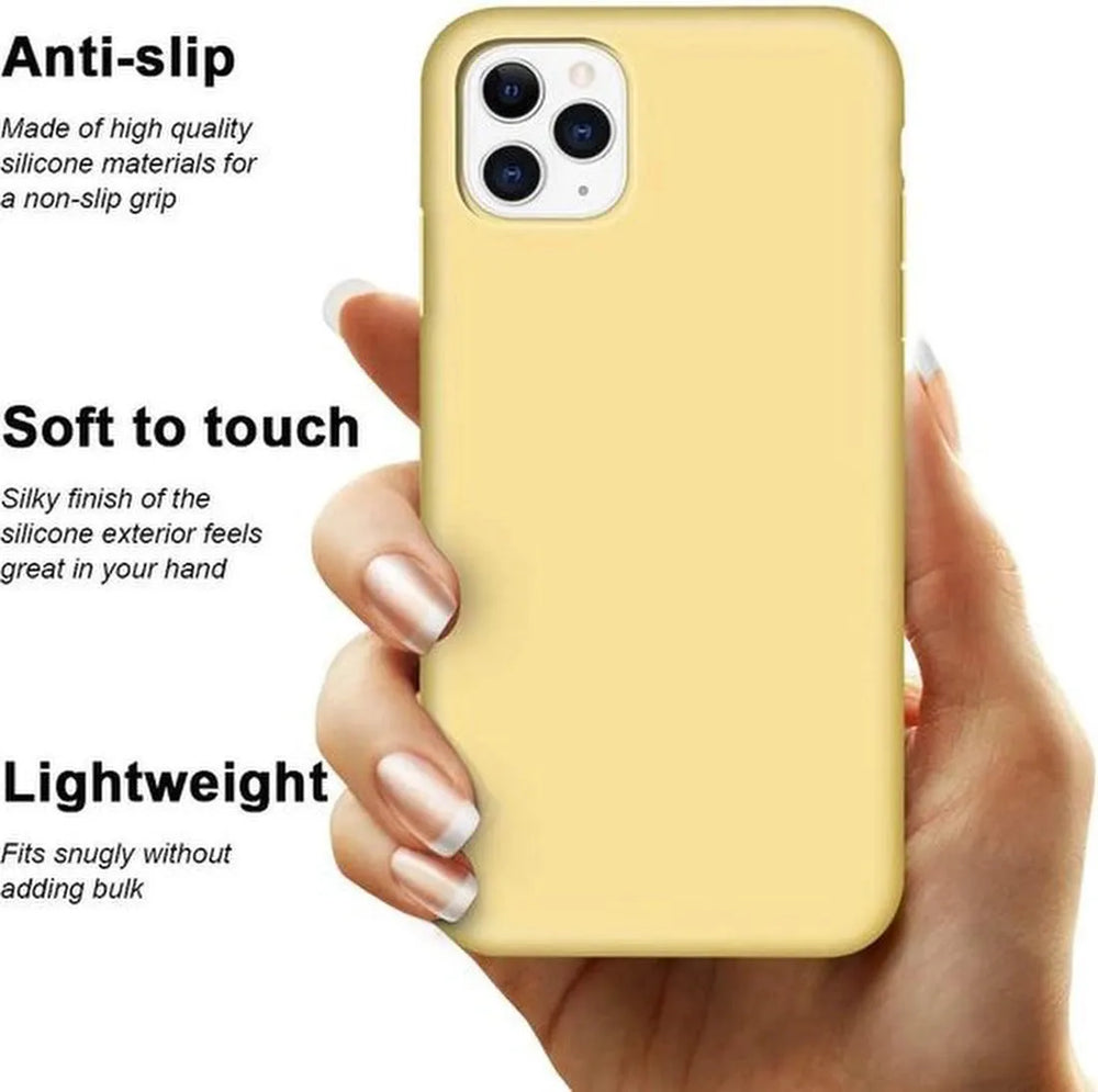 iPhone 11 Pro Max Hoesjes – Siliconen Backcover – Inclusief Screenprotector Gehard Glas – Geel-Ilumina Benelux