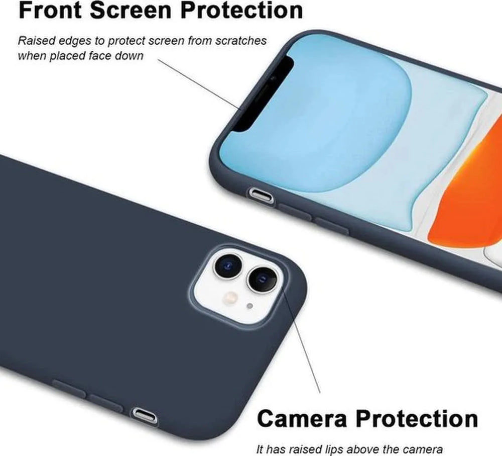 iPhone 11 Hoesjes – Siliconen Backcover + Screenprotector – Gehard Glas – Anti-kras – Blauw-Ilumina Benelux