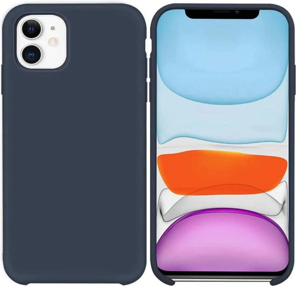 iPhone 11 Hoesjes – Siliconen Backcover + Screenprotector – Gehard Glas – Anti-kras – Blauw-Ilumina Benelux