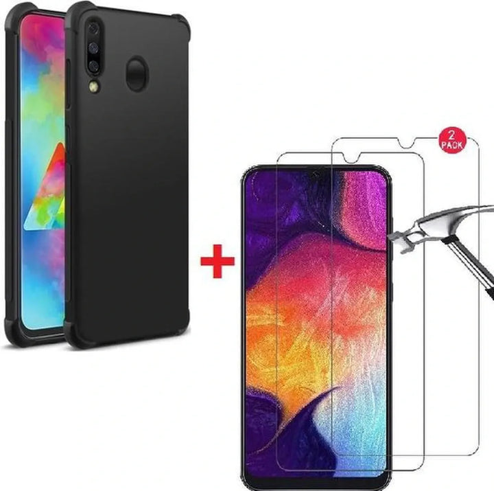 Samsung Galaxy A40 Hoesjes – Siliconen Backcover – Schokbestendig Anti-Shock – 2x Glazen Screenprotector – Zwart-Ilumina Benelux