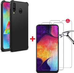 Anti-Shock silicone hoesje zwart met 2 Pack Screenprotector Glas Geschikt voor: Samsung Galaxy A40